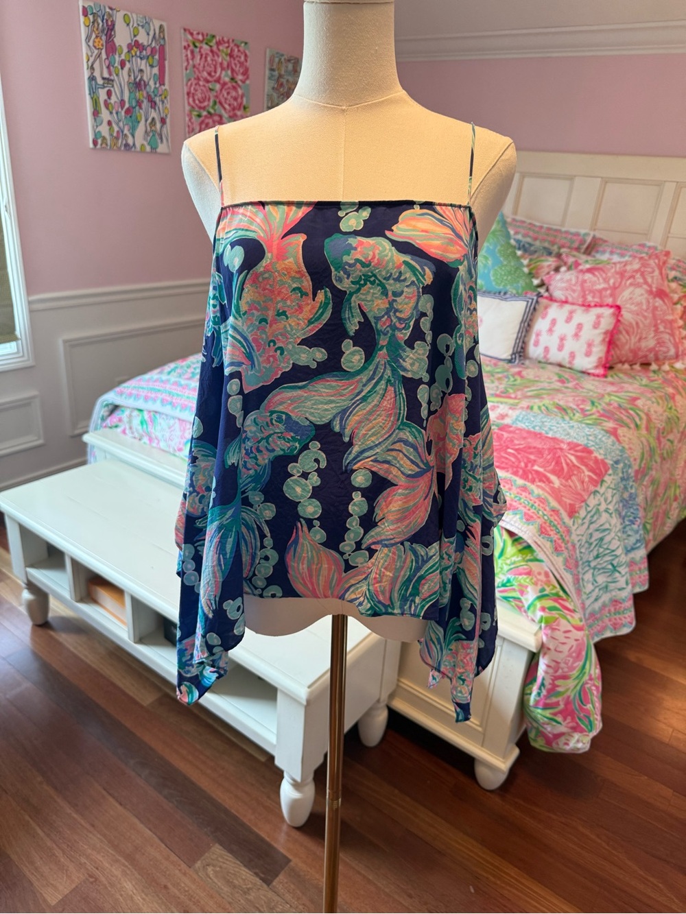 Lilly Pulitzer Navy Tank with Coral, Teal & Seafoam Print